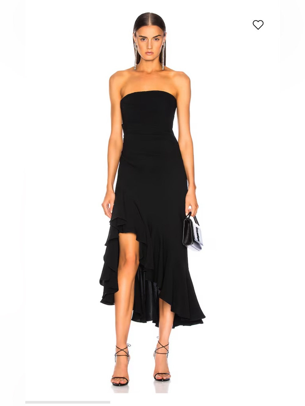 cinq a sept Black Strapless Asymmetric Ruffle Midi Dress